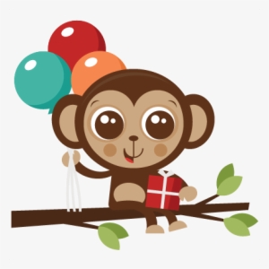 Happy Monkey with Balloons and Gift - Festive Illustration for Celebrations