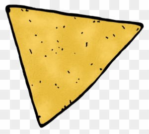 Hand-drawn illustration of a yellow triangular tortilla chip with black speckles and bold outline.