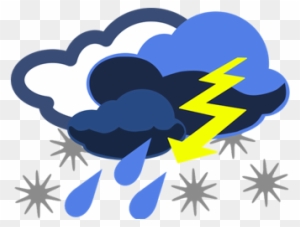 Storm icon showing dark clouds, lightning bolt, raindrops, and snowflakes indicating mixed severe weather.