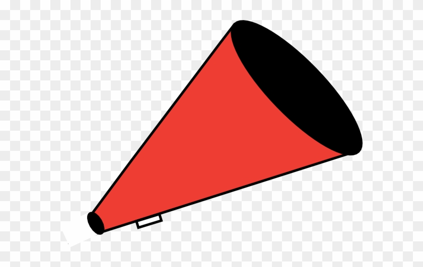 Red megaphone illustration with black interior and handle, angled on transparent background.