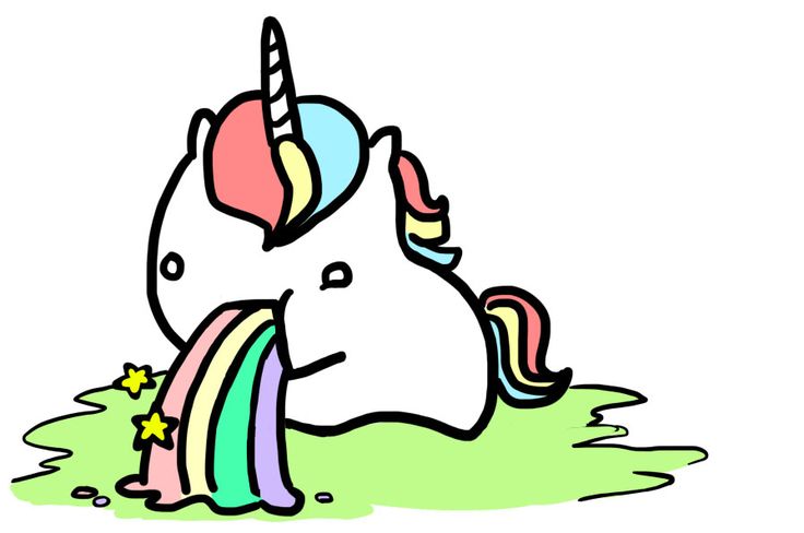 Rainbow-Vomiting Unicorn Cartoon - Whimsical & Playful Illustration