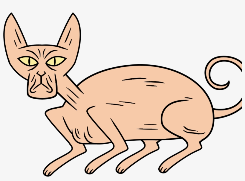Hairless Cat Cartoon Illustration - Grumpy Sphynx Style