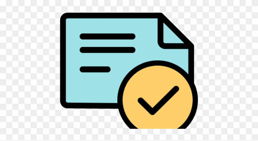 Light blue document icon with black lines and a yellow circle containing a black checkmark, symbolizing approval or verification.