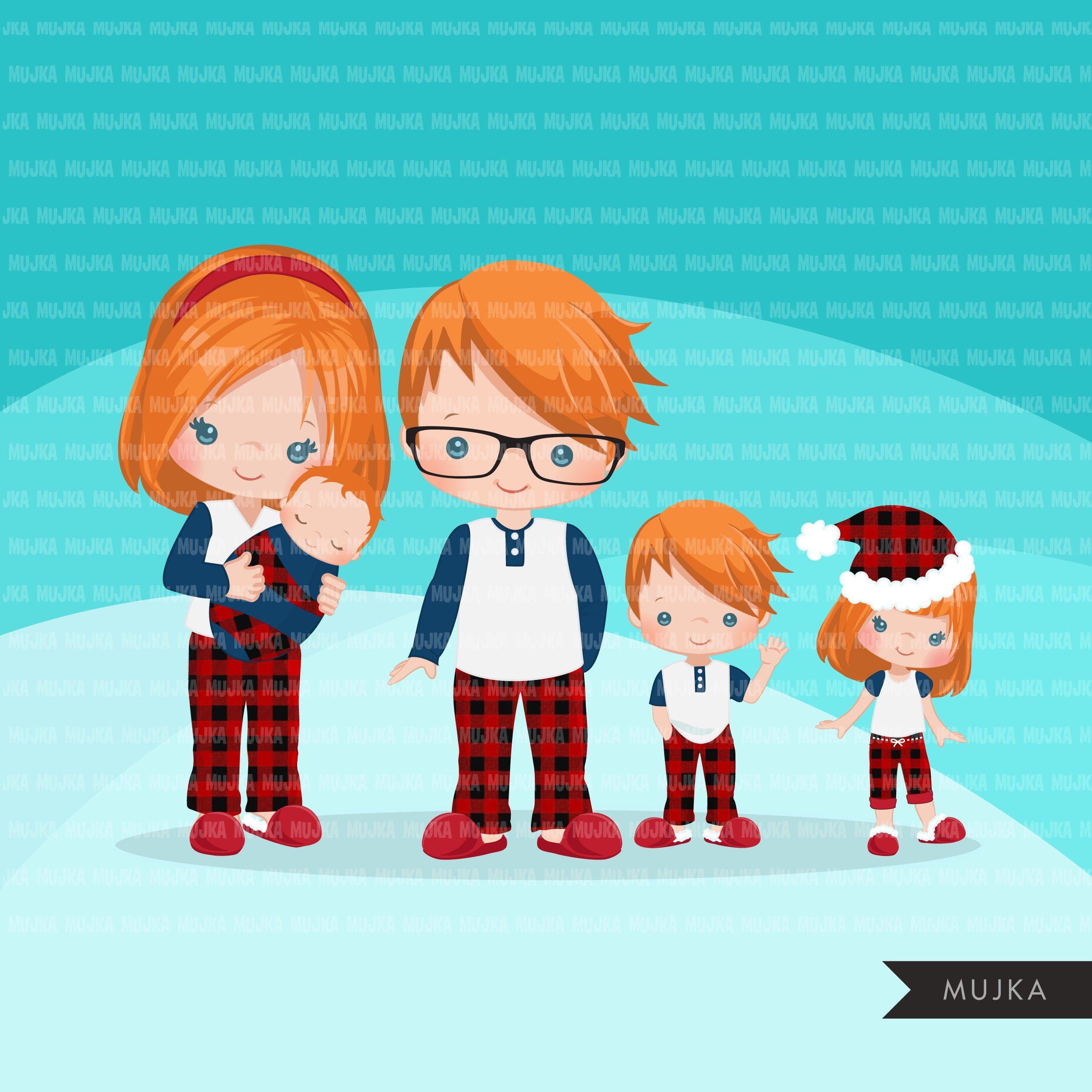 Festive Family Pajama Clipart - Cozy Holiday Illustration