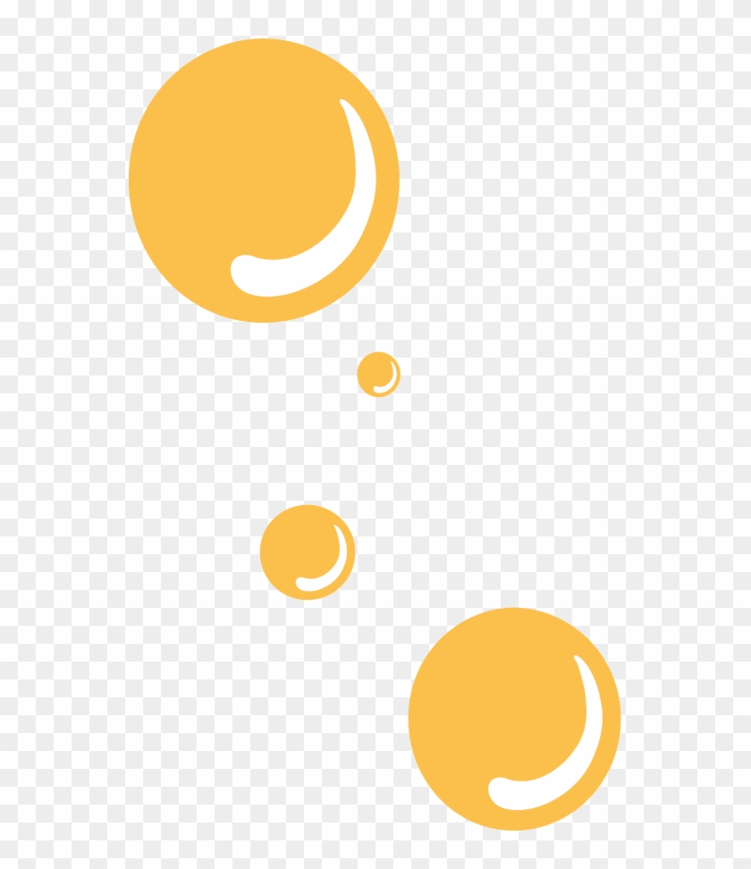 Four yellow circular bubbles with white highlights, floating diagonally on transparent background.