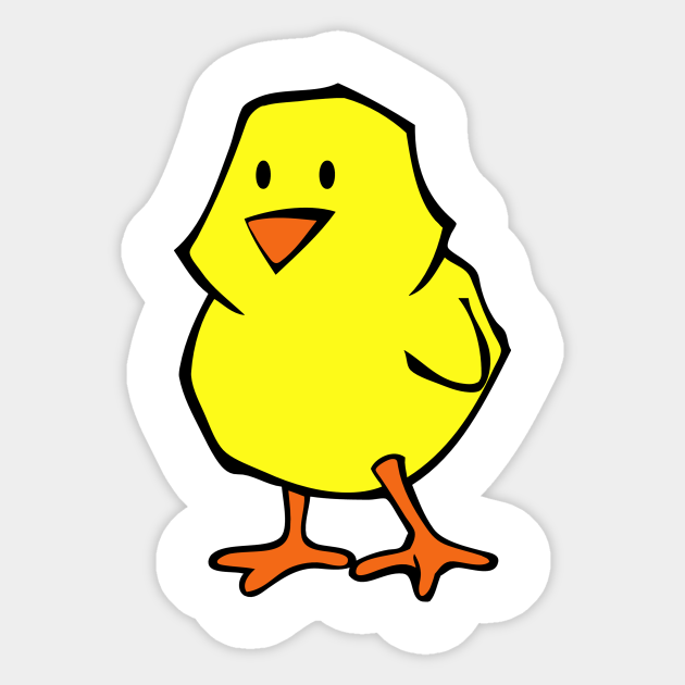 Bright yellow cartoon chick with orange beak and feet, standing upright with a cheerful expression.