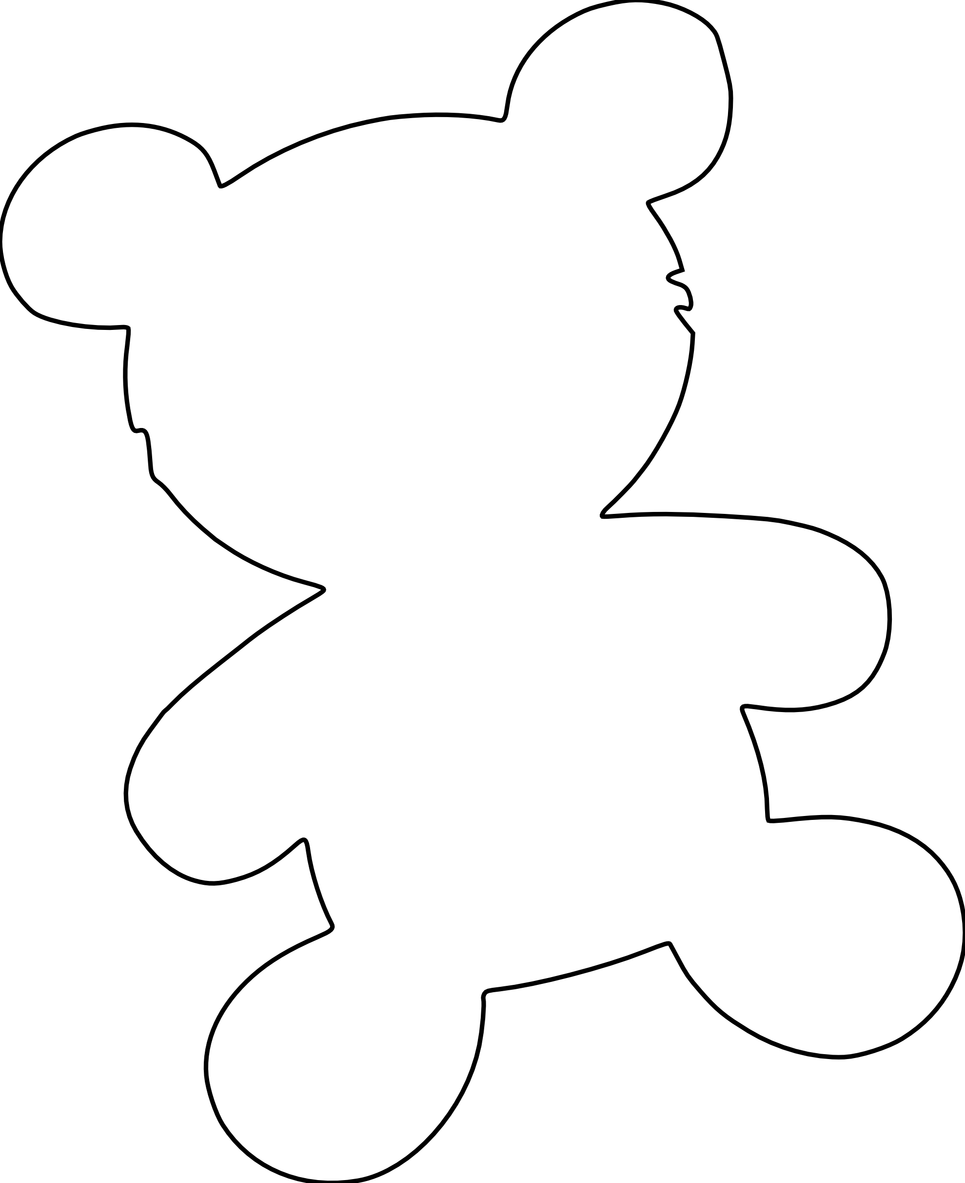 Simple black outline of a teddy bear silhouette on white background, suitable for coloring or crafting.