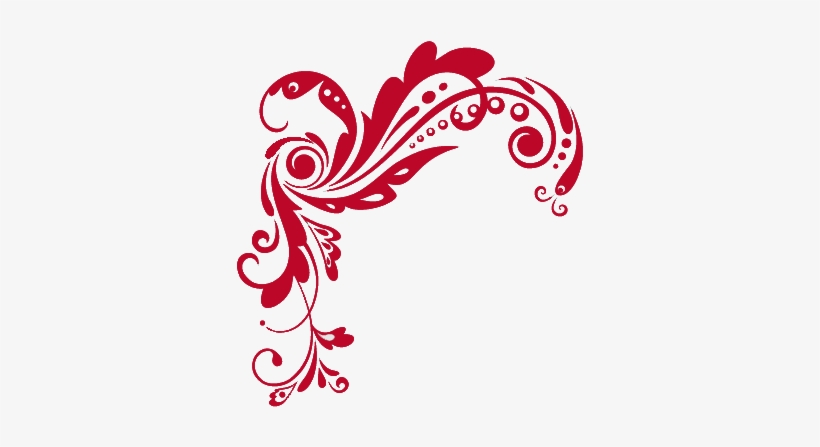 Red ornamental floral flourish design in baroque style, ideal for decorative borders or corners.