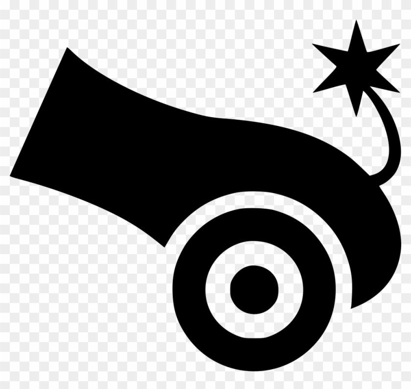 Black silhouette of a cannon with a lit fuse and starburst, on transparent background.