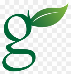 Stylized green lowercase 'g' with a leaf sprouting from the top, symbolizing eco-friendliness or sustainability.