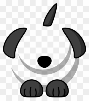 Minimalist grayscale cartoon dog with floppy ears, single horn, and paws-playful and whimsical design.