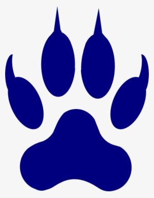 Dark blue stylized paw print logo with five toes and a pad on white background.