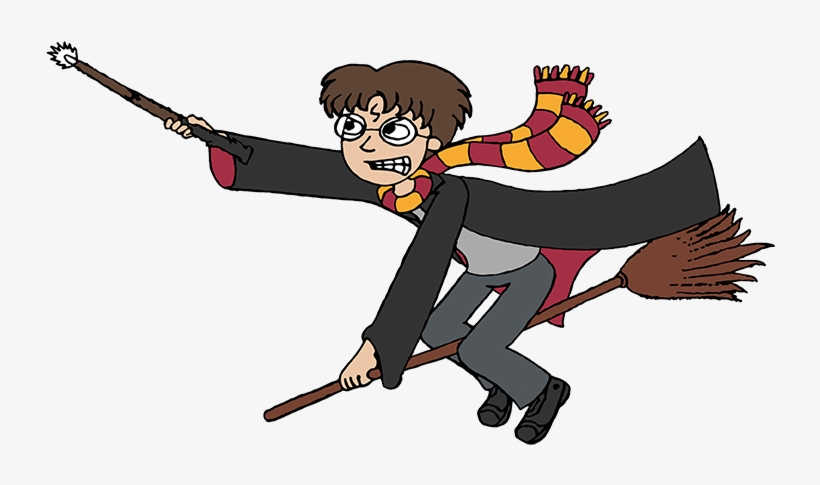 Harry Potter Flying on Broomstick - Magical Illustration