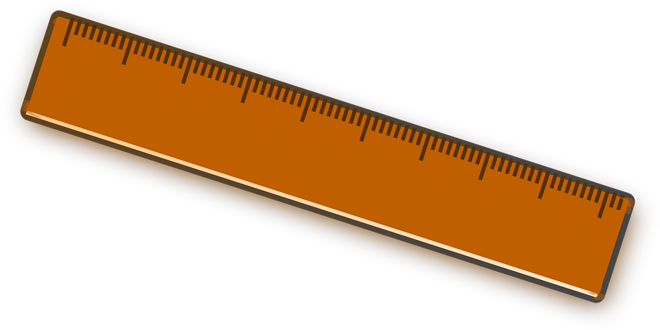 Orange plastic ruler with black measurement markings on a transparent background.