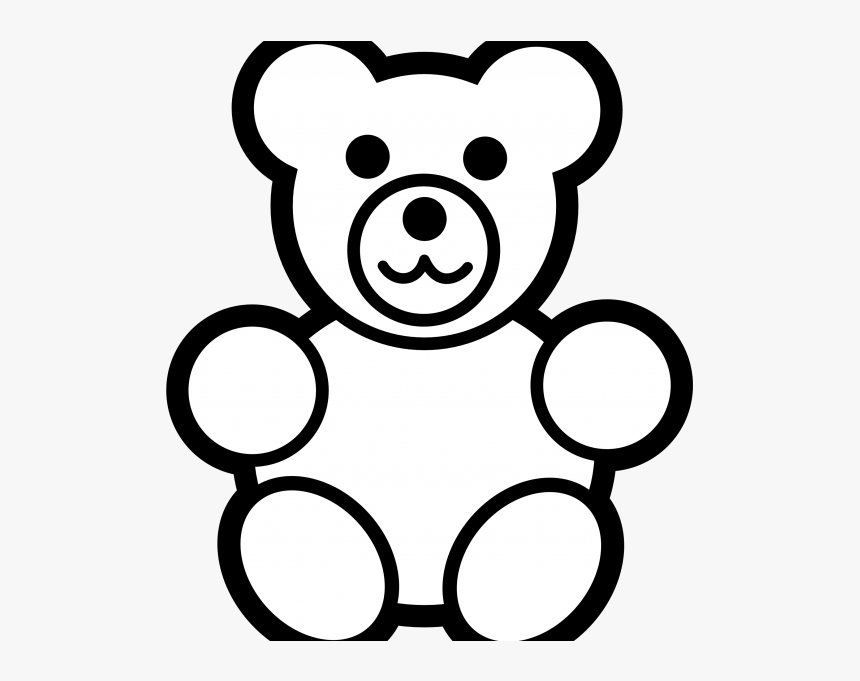 Simple black-and-white line drawing of a smiling teddy bear with round limbs and ears.