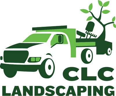 Green and white pickup truck with landscaping tools and a tree graphic, logo for CLC Landscaping.