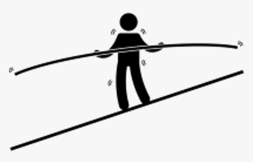 Stick figure balancing on a tightrope with a long pole for stability, illustrating equilibrium and focus.