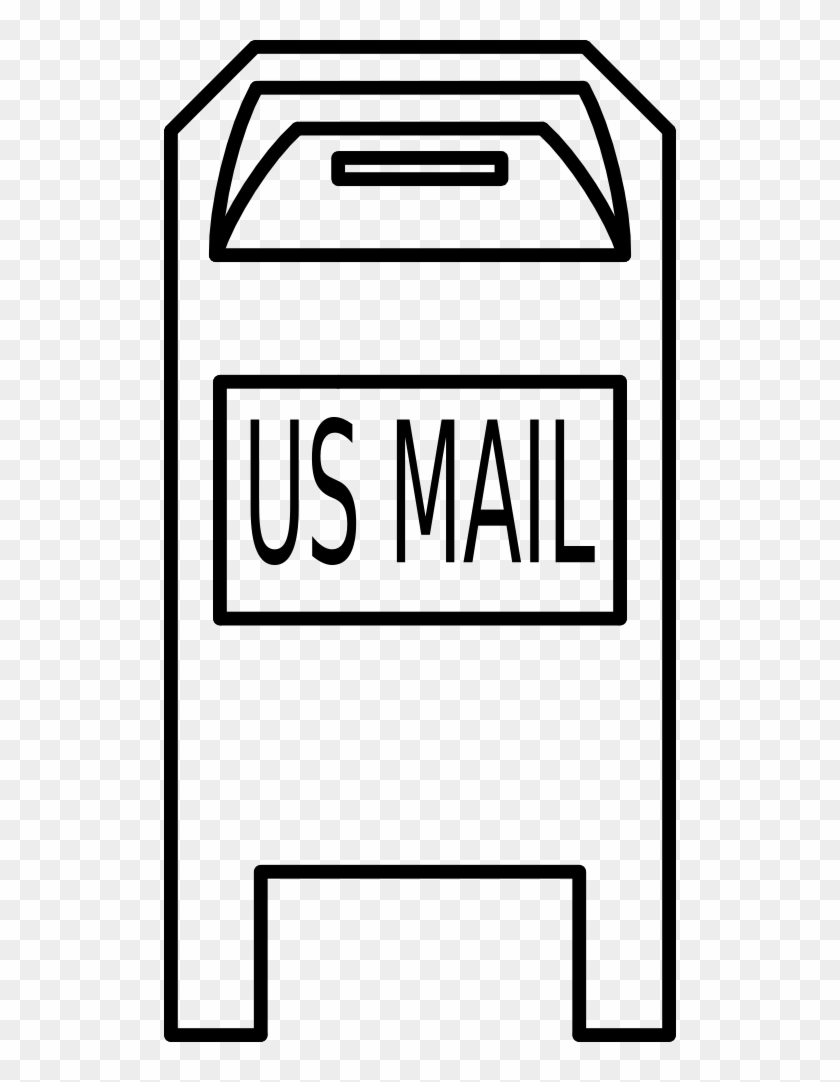 Line-art illustration of a U.S. Postal Service mailbox with "US MAIL" label and slot opening.
