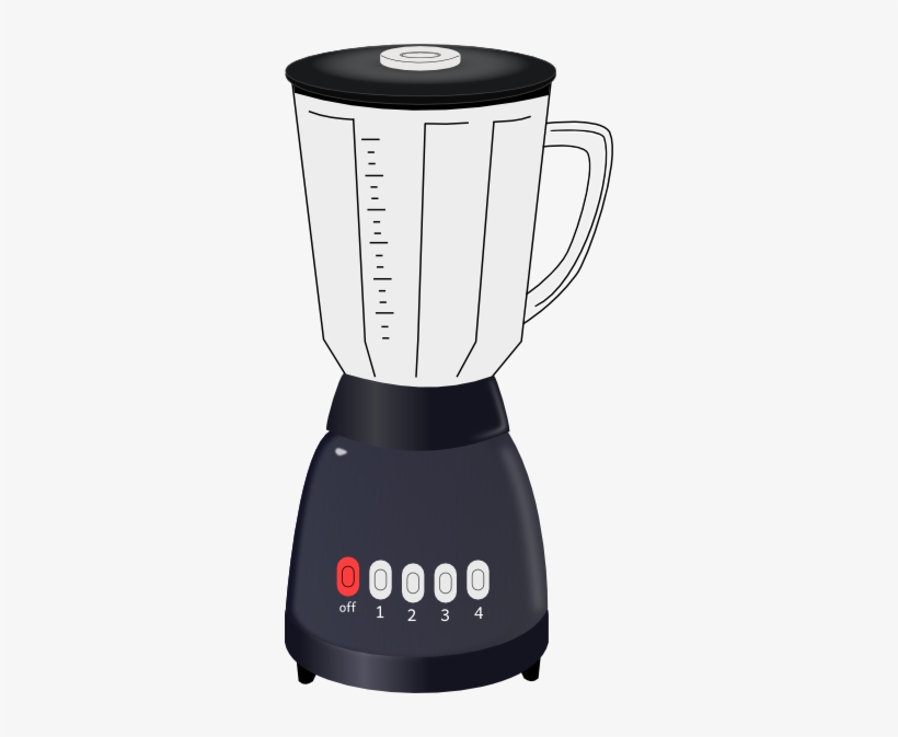Black and white illustration of a countertop blender with 5-speed control panel and measurement markings on the pitcher.