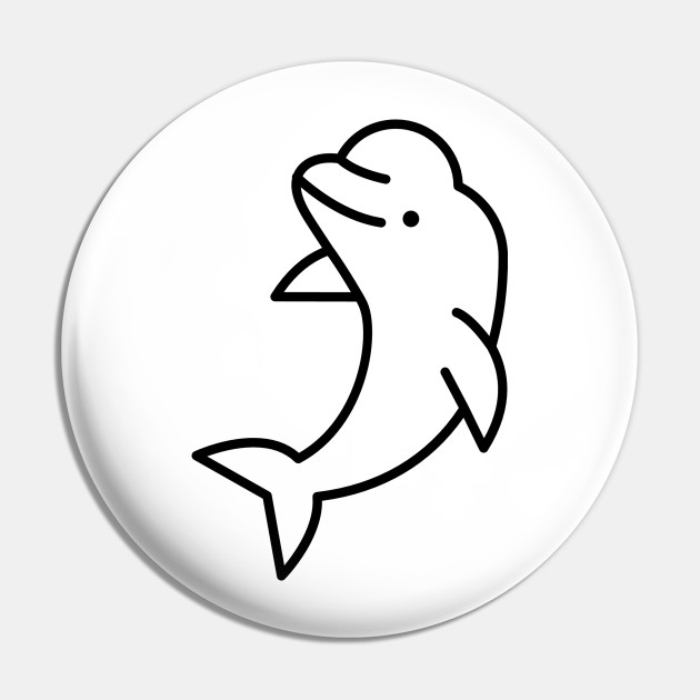 Simple black-and-white line drawing of a smiling dolphin on a white circular background.