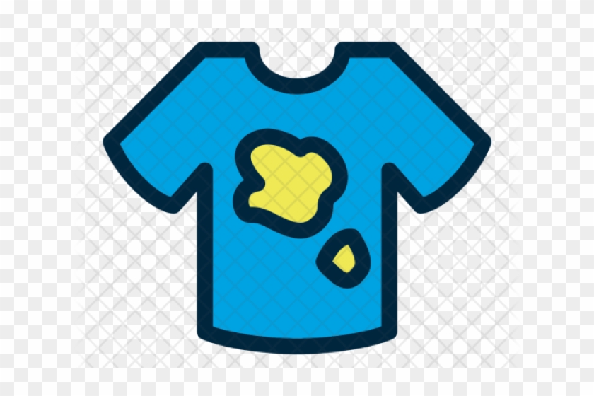 Blue t-shirt icon with yellow stains indicating spills or laundry issues.