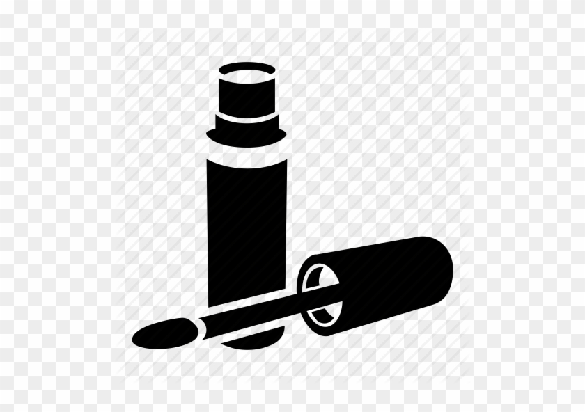 Black silhouette icon of an open liquid lipstick tube with applicator wand on transparent background.