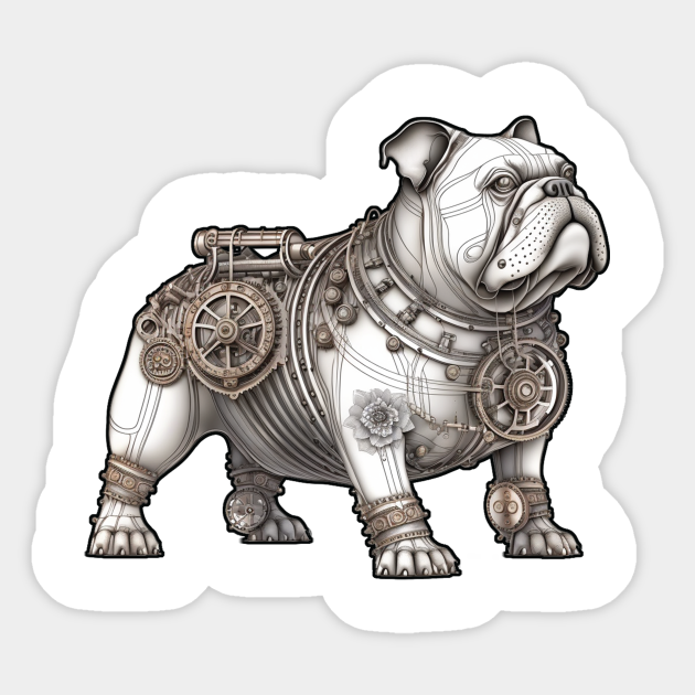 Steampunk Bulldog Art - Mechanical Canine Illustration for Design & Print