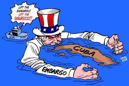 U.S. Embargo on Cuba: Political Cartoon Depicting Economic Stranglehold
