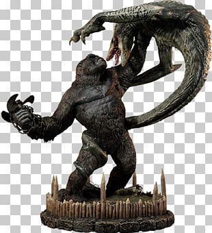 Kong battling a giant snake atop a spiked pedestal in a dramatic sculpted scene.