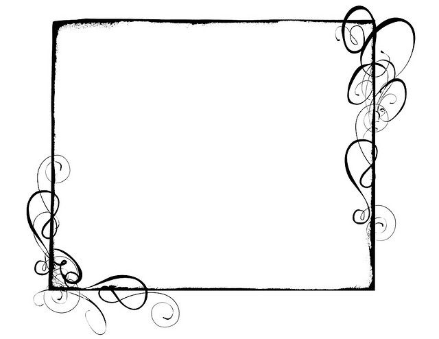 Black-and-white ornate frame with swirling flourishes in bottom-left and top-right corners, hand-drawn texture.