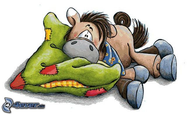 Cute Cartoon Horse Sleeping with Dragon Plush Toy - Free Illustration