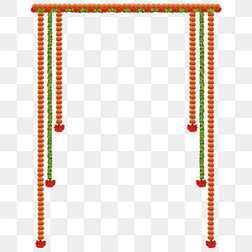 Traditional Indian toran made of orange and green beads with red floral motifs, hung as a festive doorway decoration.