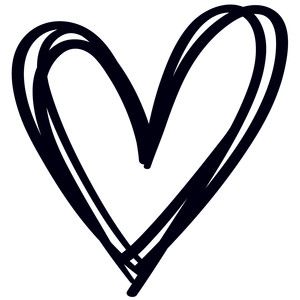 Hand-drawn black heart outline on white background, sketched with expressive, overlapping strokes.
