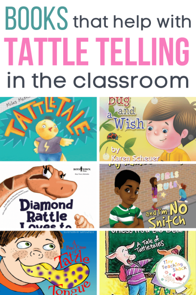 Collection of children's books that help with tattletale behavior in classroom settings.