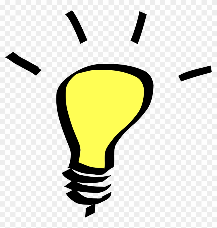 Bright yellow lightbulb with black outline and radiating lines, symbolizing an idea or innovation.