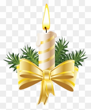 Festive Candle with Gold Bow and Pine - Holiday Decoration Image