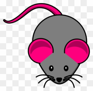 Cartoon gray mouse with pink ears and tail, friendly expression, on transparent background.