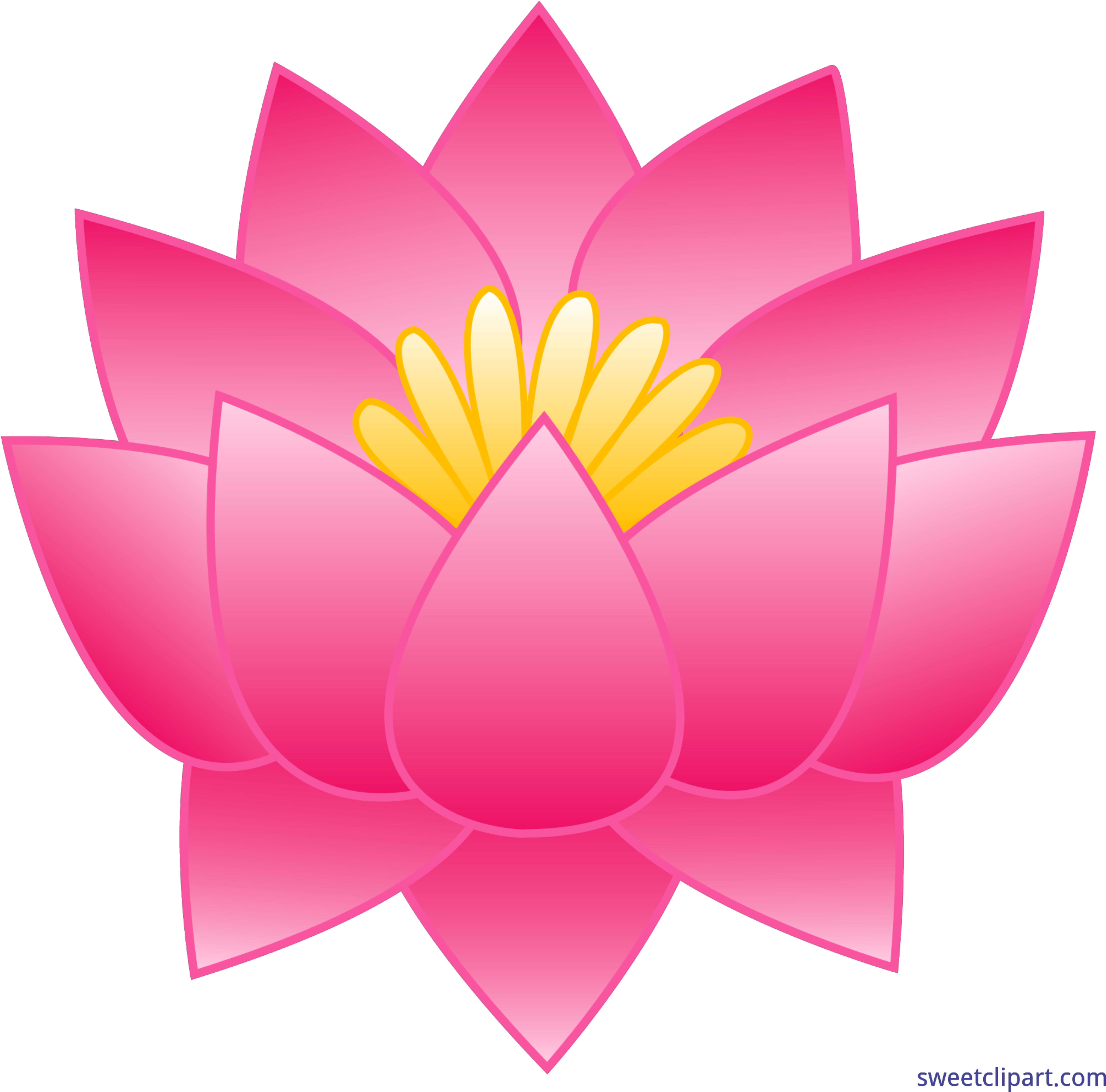 Vibrant pink lotus flower with yellow center, stylized vector illustration on transparent background.
