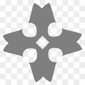 Gray four-pointed star-shaped logo with central diamond and circular cutouts on transparent background.