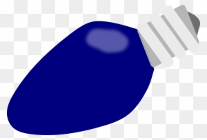 A blue LED Christmas light bulb with a white screw base on transparent background.