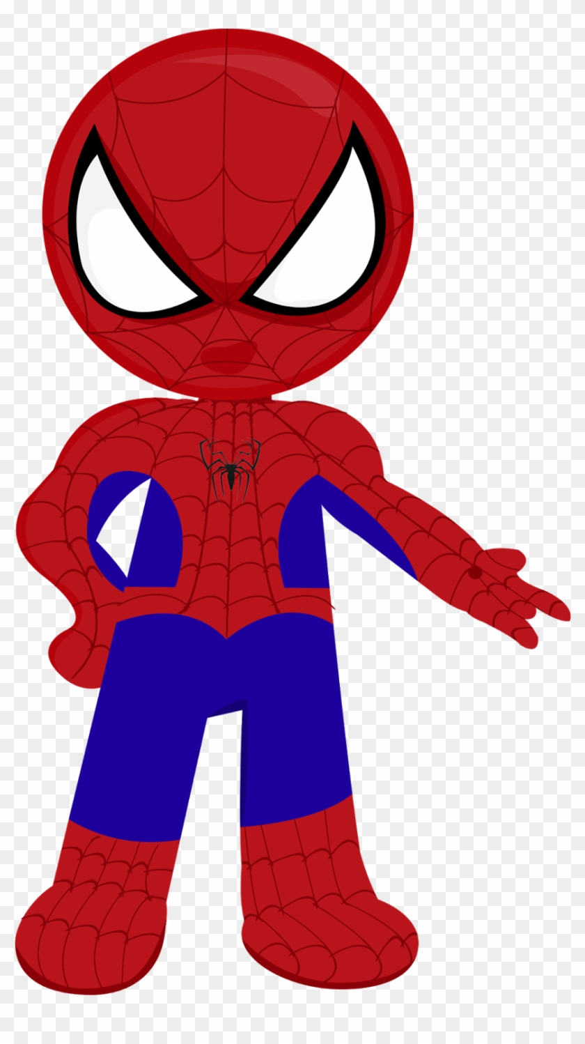 Chibi-style Spider-Man in classic red and blue suit with web pattern, large eyes, and outstretched hand.