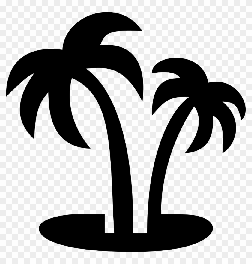 Silhouette of two palm trees on a small island, black icon on transparent background.