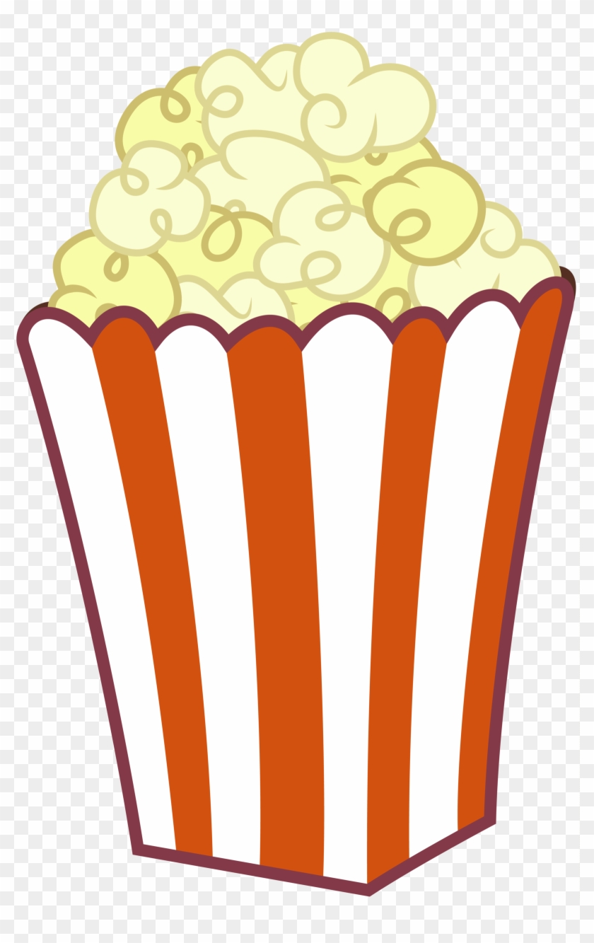 A cartoon-style popcorn bucket with red-and-white stripes, overflowing with fluffy yellow popcorn.