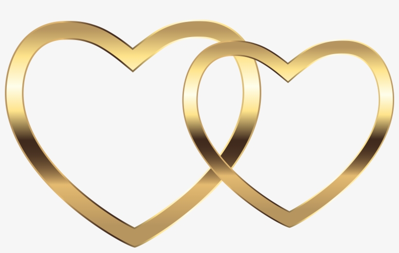 Two interlocking golden heart outlines symbolizing love, unity, or partnership.