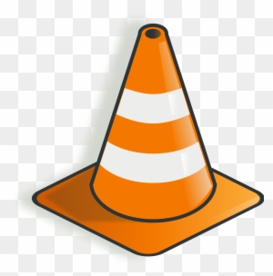 Orange traffic cone with two white reflective stripes on a transparent background.
