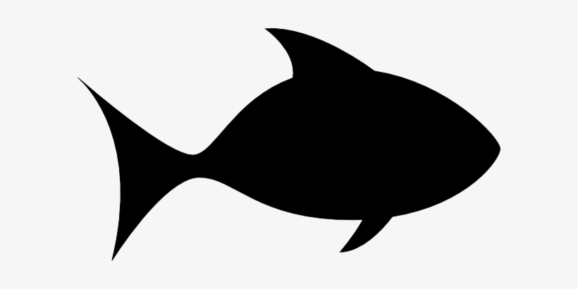 Black silhouette of a streamlined fish with prominent dorsal and tail fins, facing right on white background.