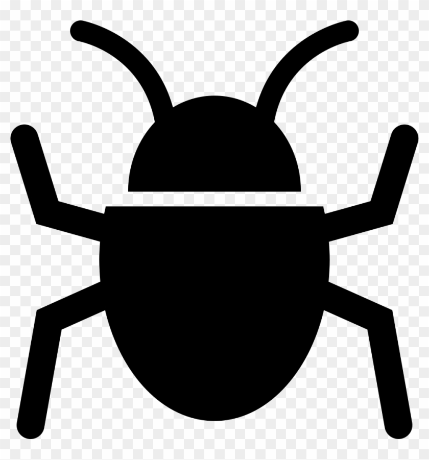 Black silhouette of a bug with six legs and two antennae on transparent background.