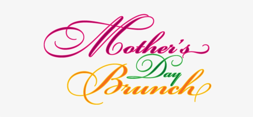Elegant cursive text reading "Mother's Day Brunch" in pink, green, and gold on white background.