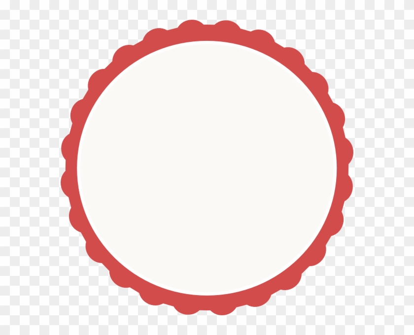 Red scalloped circular frame with white center on transparent background, ideal for badges or labels.