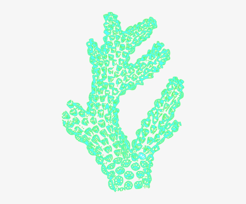 Stylized turquoise coral illustration with intricate geometric patterns and branching structure.